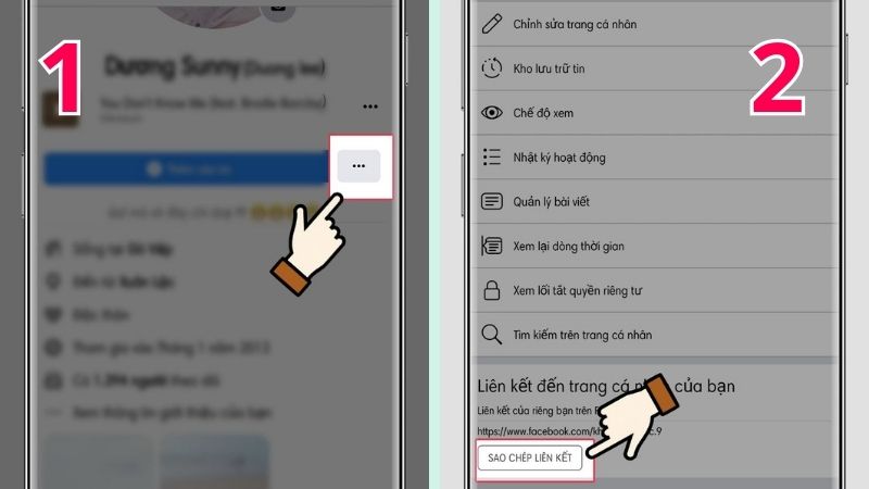 Mở ứng dụng Facebook và sao chép liên kết